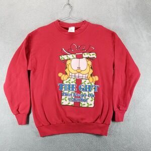 VTG Garfield Sweatshirt Mens Large Red Christmas Gift Keeps On‎ Taking 90s